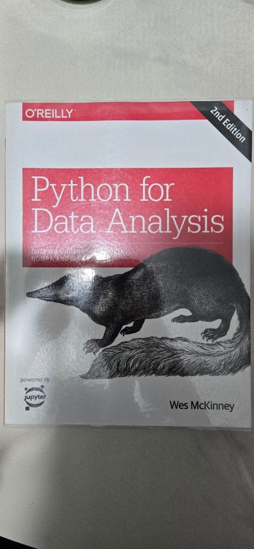 Python for Data Analysis 2nd Edition （分類：教科書）位於 Hong Kong。 由 trololo0_0 提交（商品編號 1425155285，圖片 1）。簡介： Book is the 2nd edition of Python for Data Analysis by Wes McKinney. It is published by O'Reilly. The book covers topics related to data analysis using Python. It includes information on pandas, NumPy, and other relevant libraries. The book's back cover provides a summary of its contents and intended audience.。