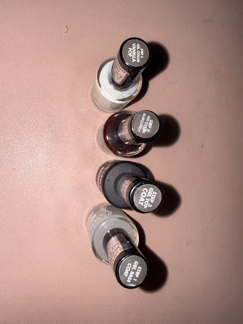 Sassy Colors Magic Gel Nail Polish Set (Category: Hands & Nails) located in Manila. Submitted by ab_jaede (Listing ID 1425171114, Image 3). Description: Set of four Sassy Colors Magic Gel nail polishes. Includes Vanilla Pop, Burgundy, Gel Top Coat, and Gel Base Coat..