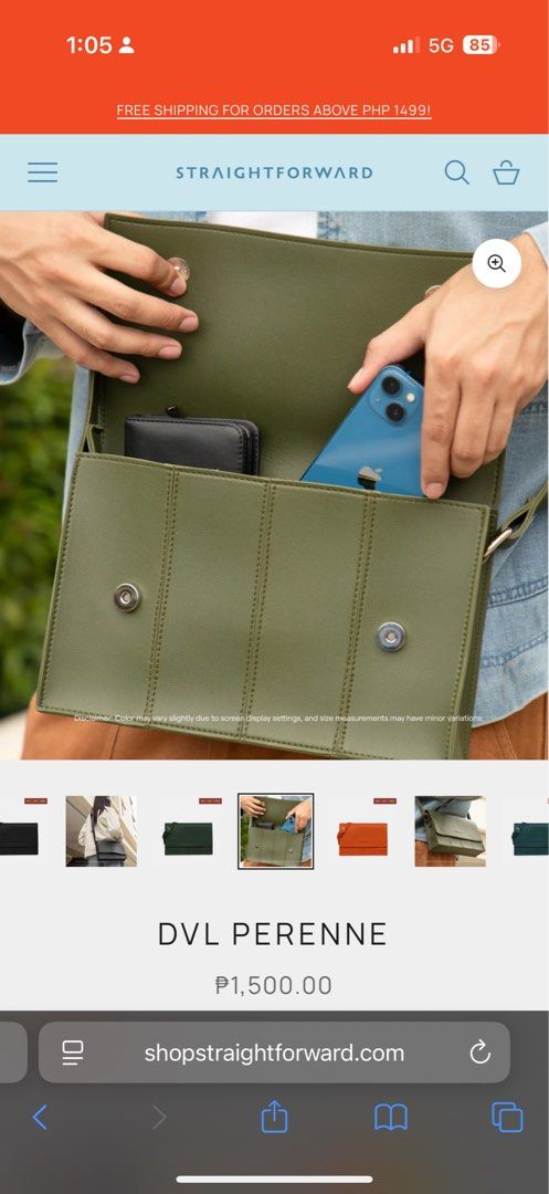 Straightforward DVL Perenne Sling Bag (Category: Luxury Bags & Wallets) located in Mandaluyong City. Submitted by polaming (Listing ID 1425228194, Image 3). Description: - Brand new Straightforward DVL Perenne Sling Bag - Crossbody style - Minimalist design - Army green color.