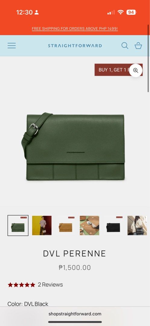 Straightforward DVL Perenne Sling Bag (Category: Luxury Bags & Wallets) located in Mandaluyong City. Submitted by polaming (Listing ID 1425228194, Image 1). Description: - Brand new Straightforward DVL Perenne Sling Bag - Crossbody style - Minimalist design - Army green color.
