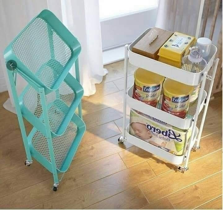 3-Tier Metal Rolling Cart - Foldable (Category: Other Home Furniture) located in Manila. Submitted by lyfrancois14 (Listing ID 1425271804, Image 2). Description: 3-tier rolling cart is perfect for extra storage. It features a foldable design for easy storage when not in use. The cart has three mesh trays and is easy to assemble. It is suitable for use in the kitchen, bathroom, or any room needing extra storage space. Available in black and teal..