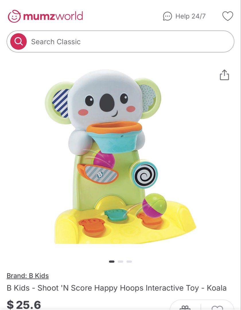 B Kids Shoot 'N Score Happy Hoops Interactive Toy - Koala (Category: Kids Toys) located in Quezon City. Submitted by s.cl0set (Listing ID 1425411920, Image 1). Description: Originally comes with 2 balls, but only one ball is available. .