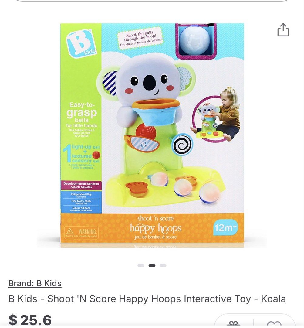 B Kids Shoot 'N Score Happy Hoops Interactive Toy - Koala (Category: Kids Toys) located in Quezon City. Submitted by s.cl0set (Listing ID 1425411920, Image 2). Description: Originally comes with 2 balls, but only one ball is available. .