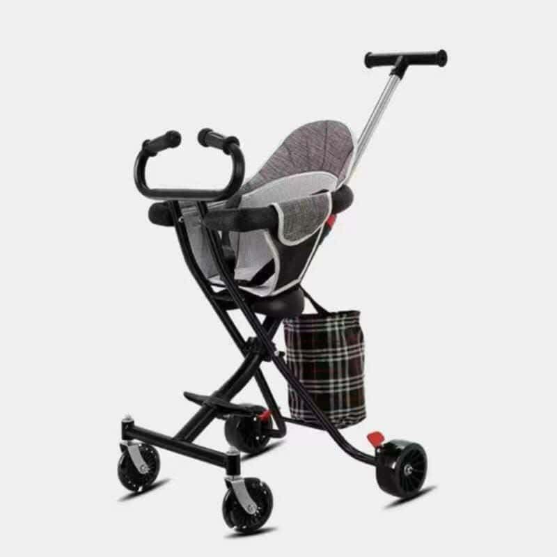 Baby Stroller (Category: Strollers) located in Manila. Submitted by haideee (Listing ID 1425436927, Image 1). Description: Lightweight baby stroller features a black frame and a gray seat. It has a handle for easy maneuvering and a storage basket. The stroller has small wheels for smooth movement. It is designed for convenience and portability..