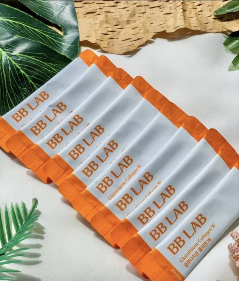 BB LAB Intensive Glutathione Collagen W (Category: Health Food, Drinks & Tonics) located in Caloocan City. Submitted by _proverbs31woman (Listing ID 1425435223, Image 3). Description: - BB LAB Glutathione Collagen W supplement - Convenient individual sachets - Orange container with brand details - Orange and white sachets with brand and product name - From the official Nutríone store.