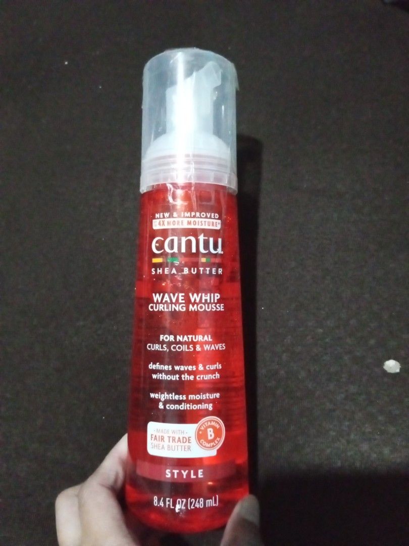 Cantu Shea Butter Wave Whip Curling Mousse (Category: Hair) located in Las Pinas. Submitted by apsmahusay2 (Listing ID 1425282221, Image 2). Description: Cantu Shea Butter Wave Whip Curling Mousse for natural curls, coils, and waves. It defines waves and curls without the crunch. It provides weightless moisture and conditioning. The bottle contains 8.4 fl oz (248 ml)..