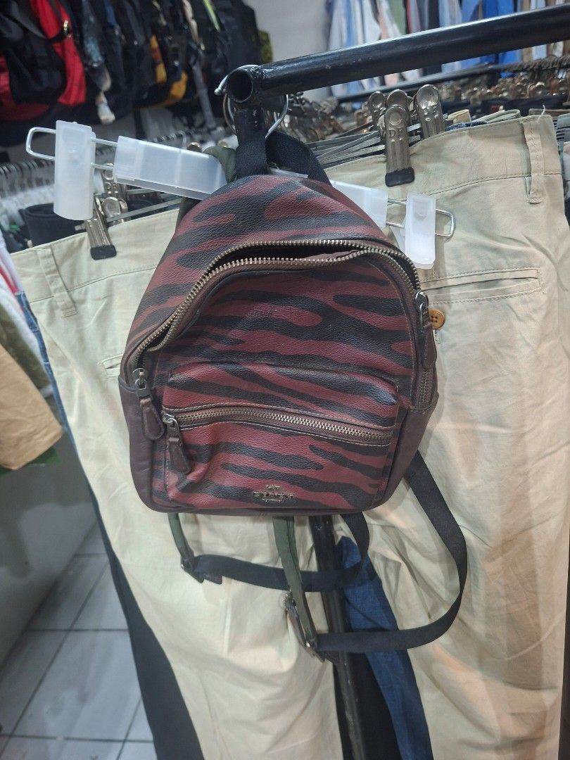 Coach Zebra Print Crossbody Bag (Category: Cross-body Bags) located in Paranaque City. Submitted by stufflykdat (Listing ID 1425324267, Image 2). Description: Coach crossbody bag with a distinctive zebra print design. Features a zippered main compartment and an additional front zippered pocket. The bag has a brown and black color scheme. Includes an adjustable strap for comfortable wear. The zipper has a Coach logo..