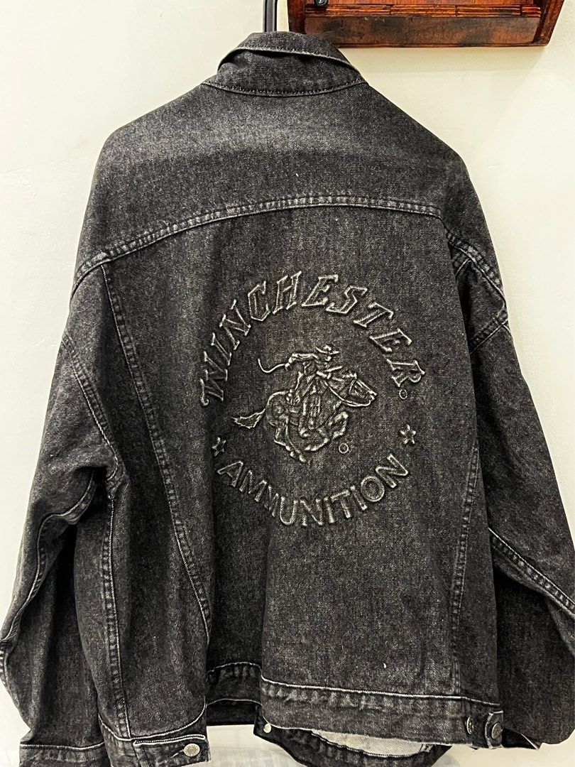 Dark Grey Denim Jacket (Category: Coats, Jackets and Outerwear) located in Quezon City. Submitted by sumtuffstuff (Listing ID 1425427009, Image 3). Description: "Winchester Ammunition" Dark Grey Denim Jacket Size XL on tag (fits L) Slightly Used QC Area.