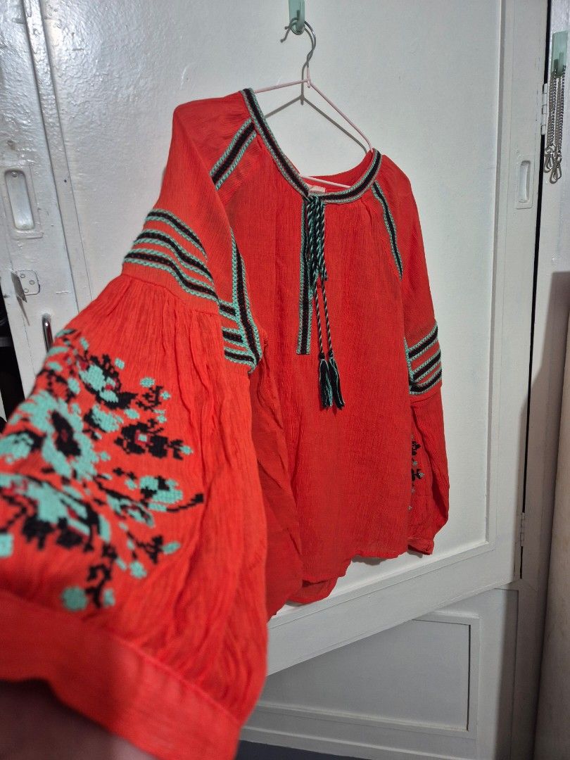 Embroidered Orange Blouse with Tassels (Category: Blouses) located in Quezon City. Submitted by conchicken (Listing ID 1425422160, Image 3). Description: never worn large xl.