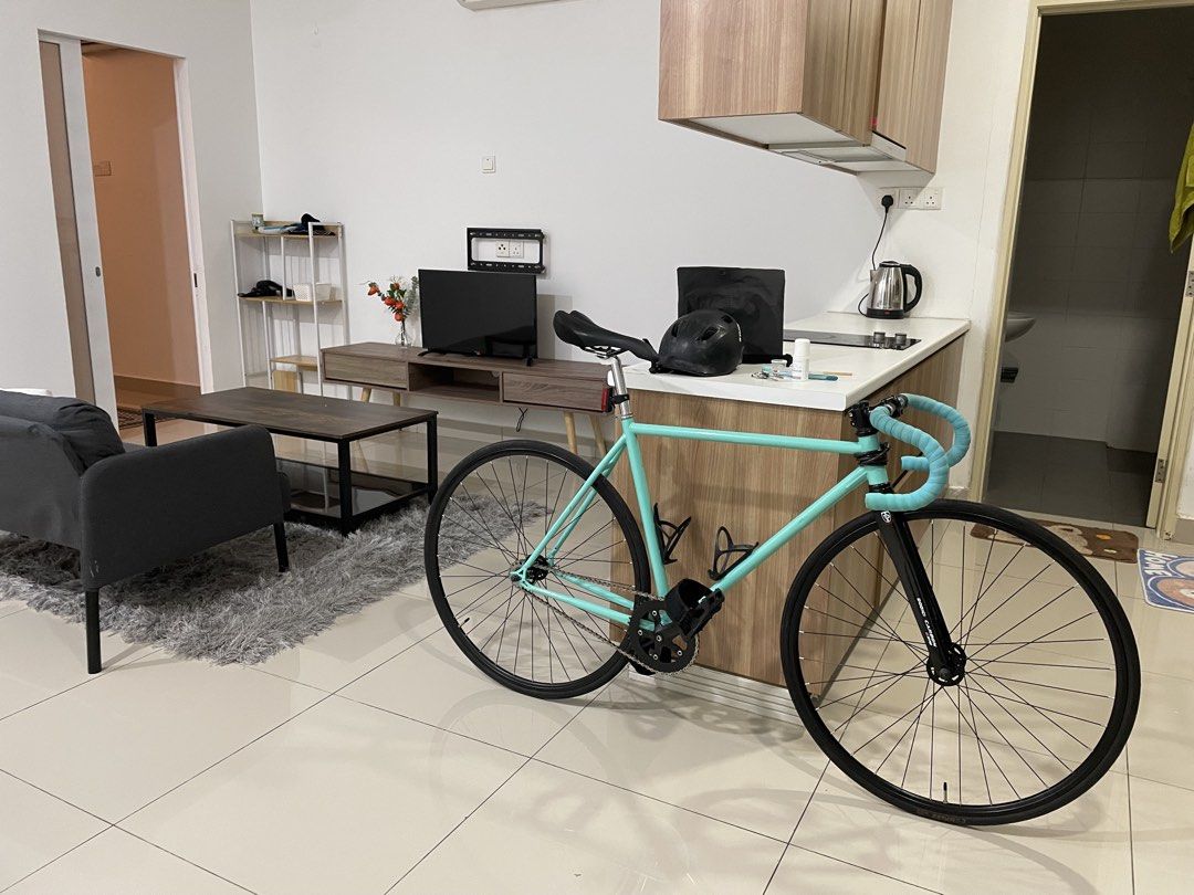 Fixed gear (Category: Bicycles) located in Singapore. Submitted by mistergeng (Listing ID 1403055921, Image 2). Description: - 52cm steel frame - Dodici 3K Carbon fiber fork - 44-by-17 fixed drive train - Double fixed rear hub, 13T/17T. Permanently affixed. - Cinema CK pedals with thick canvas straps - 25.4mm-22.2mm aluminium drop bars - 25.4mm diameter seatpost tube - Compass 700c x 23mm tyres, French valve - BSA 68mm x 103mm cartridge bottom br