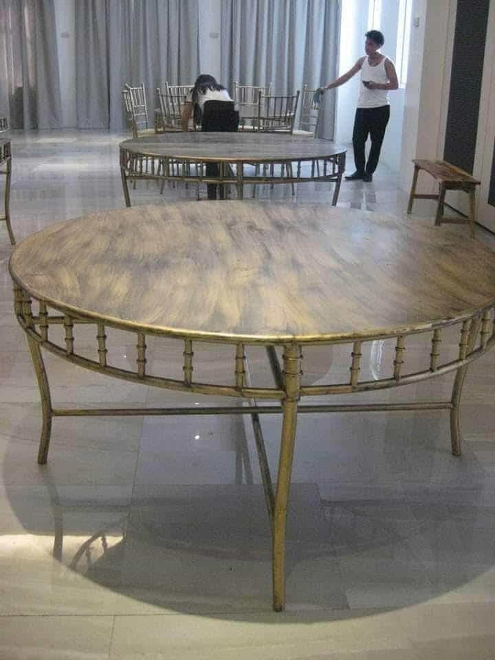 Gold Banquet Chairs and Tables (Category: Tables & Sets) located in Manila. Submitted by warmmoon_b96631 (Listing ID 1425355301, Image 3). Description: Elegant gold banquet chairs and tables, perfect for events and gatherings. Available in round and rectangular table options. Chairs feature a stylish bamboo-like design. Some chairs have cushions. Available in gold and black colors. Ideal for weddings, parties, and other special occasions. Durable