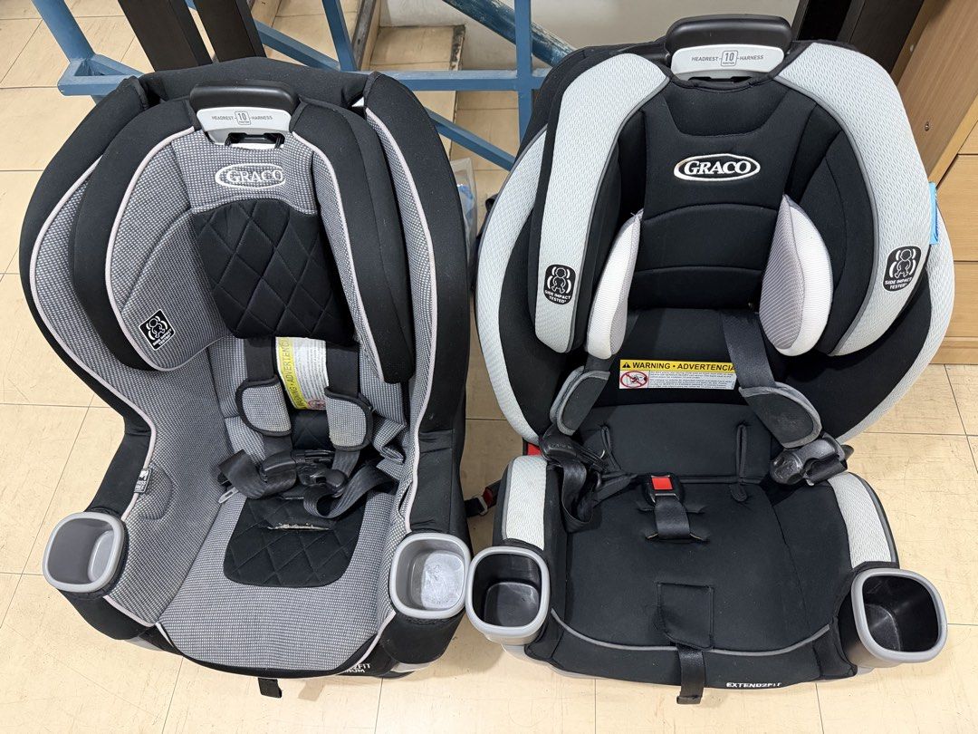 Graco Extend2Fit Platinum Car Seat (Category: Car Seats) located in Mandaluyong City. Submitted by tinamella (Listing ID 1425378852, Image 2). Description: Listing is for a Graco Extend2Fit Platinum car seat. It features two cup holders and adjustable headrest. The seat has a black and gray color scheme. The seat is designed for extended use. The seat has a harness system for securing the child. The seat has a base for easy installation. Used les