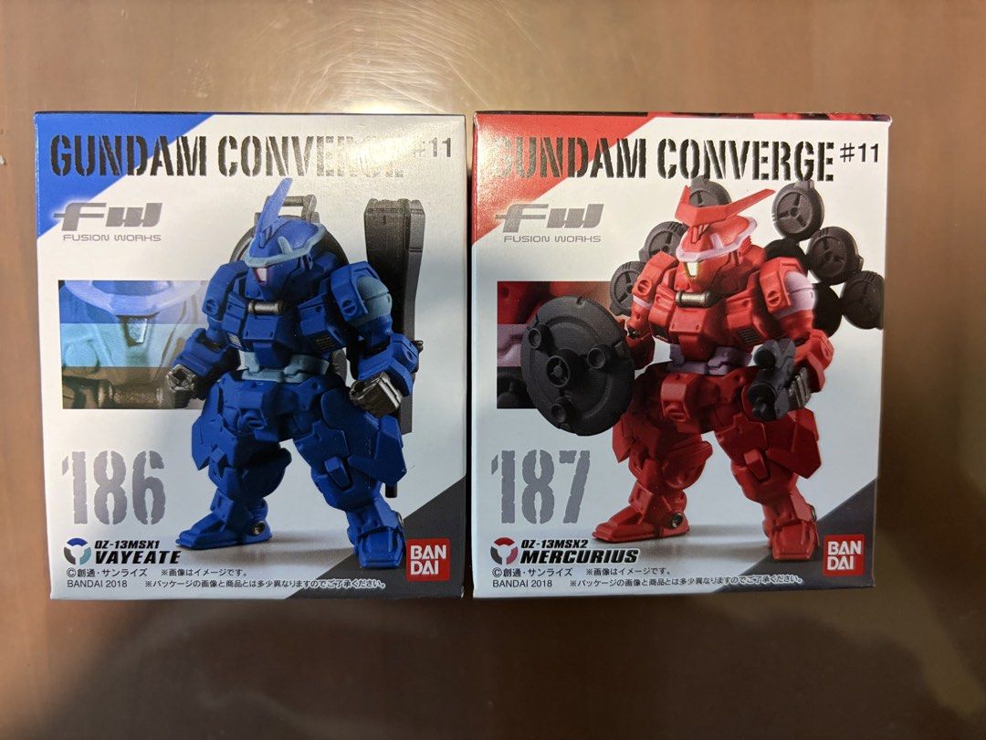 Gundam Converge #11 Vayeate & Mercurius Figures (Category: Gundam Model Kits) located in Singapore. Submitted by Bubblesaur0304 (Listing ID 1425252374, Image 1). Description: - Gundam Converge #11 figures - Includes Vayeate (blue) and Mercurius (red) mobile suits - Brand new in box - Highly detailed figures - Perfect for Gundam collectors.