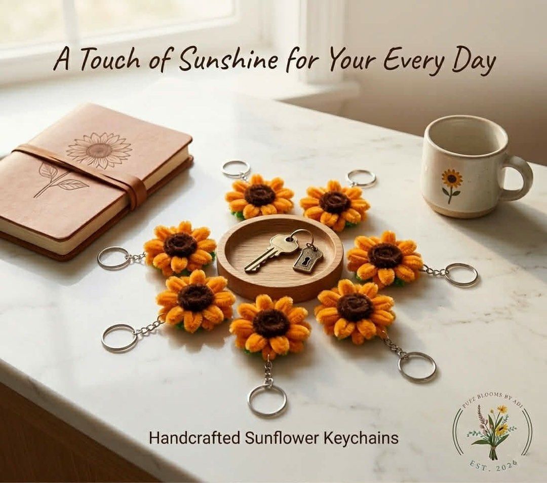 Handcrafted Sunflower Fuzzy Wire Keychains (Category: Handmade Craft) located in Manila. Submitted by jonams (Listing ID 1425383871, Image 2). Description: Perfect for occasion’s favors, personal use and accessorizing. PM for more details..