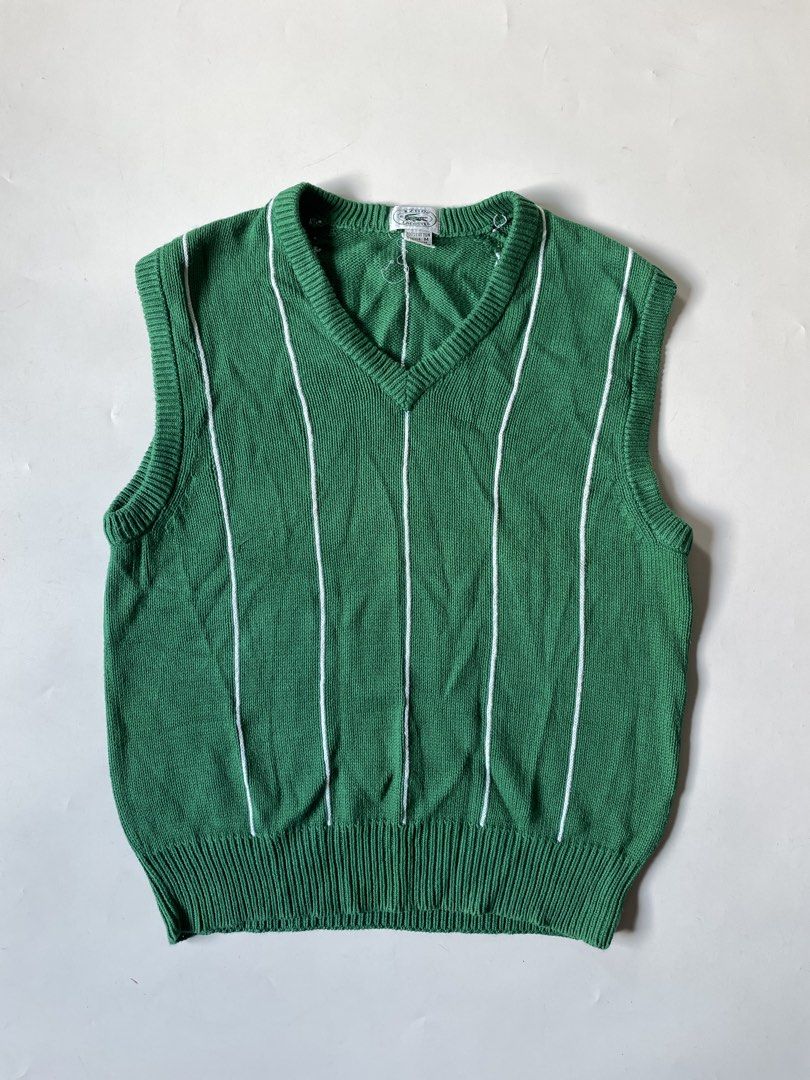 Izod Lacoste Green Striped Vest - Medium (Category: Vests) located in Baguio. Submitted by chronicles_cache (Listing ID 1425318069, Image 1). Description: Condition: Great Size tagged: M Width: 19.5 Length: 25 Shoulder: 17.