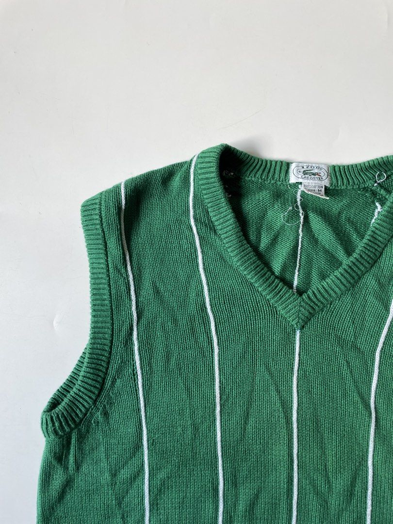 Izod Lacoste Green Striped Vest - Medium (Category: Vests) located in Baguio. Submitted by chronicles_cache (Listing ID 1425318069, Image 3). Description: Condition: Great Size tagged: M Width: 19.5 Length: 25 Shoulder: 17.