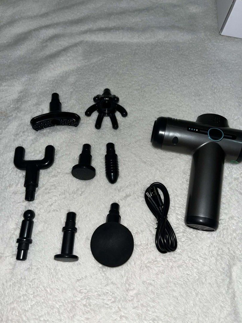 Massage Gun with Multiple Attachments (Category: Massage Devices) located in Manila. Submitted by briones102397 (Listing ID 1425384225, Image 1). Description: TAQISONG Myofascial Release Gun, 32 Levels of Powerful Vibration + 8 Heads, Muscles, Handy Gun, 3,600 Times/Minute, LCD Touch Control, 2,000 mAh Large Capacity Battery, Full Body Relax, Body Care 100-240 pm for the info ..