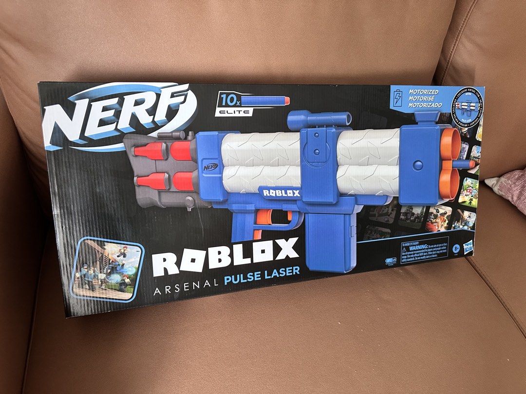 Nerf Roblox Arsenal Pulse Laser Blaster (Category: Toys & Games) located in Singapore. Submitted by celzo (Listing ID 1425428165, Image 1). Description: Brand new in box Roblox Inspired: This dart-firing blaster is inspired by the popular Roblox game Arsenal, bringing the virtual excitement into real life. Motorized Blasting: Features motorized dart blasting; power up the motor with the acceleration button and press the trigger to fire darts at o