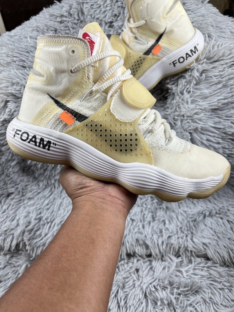 Nike Off-White Hyperdunk 2017 (Category: Sneakers) located in Cebu City. Submitted by kayekallie (Listing ID 1425382827, Image 1). Description: Off-White x Nike Hyperdunk 2017 sneakers. Features the signature Off-White design elements, including the "FOAM" text on the midsole and the orange tab. The shoes have a cream and white color scheme with a translucent midfoot panel. The size is US 8.5, UK 7.5, EUR 42, and 26.5 cm. Made in Vietnam. In very