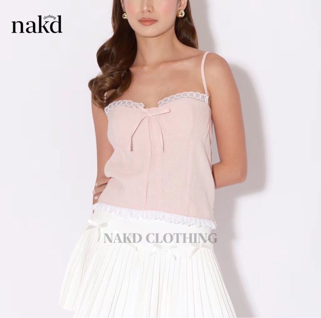 pink lace trim cami top (Category: Sleeveless) located in Quezon City. Submitted by jagermasterrr (Listing ID 1425369870, Image 1). Description: nakd clothing gianna linen top.
