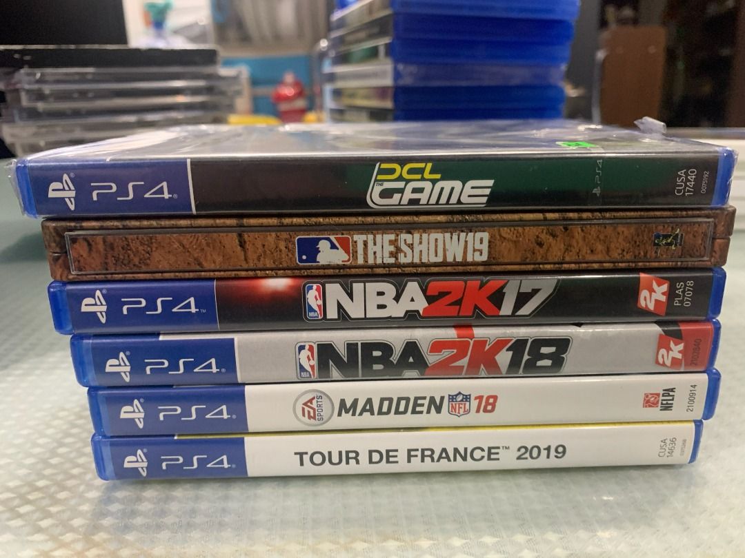 PS4 Sports Games bundle (Category: PlayStation) located in Manila. Submitted by matthew_lumibao (Listing ID 1425440114, Image 1). Description: This bundle includes 6 games: DCL - The Game MLB: The Show 19 (Steelbook) NBA 2K17 NBA 2K18 Madden NFL 19 Tour de France 2019 Meetup Location: - Balanga City, Bataan Shipping via: - J&T or Flash PM for more details..