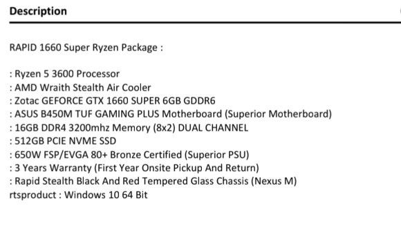 Ryzen 5 3600, GTX 1660 Super Gaming PC65672426014594113
