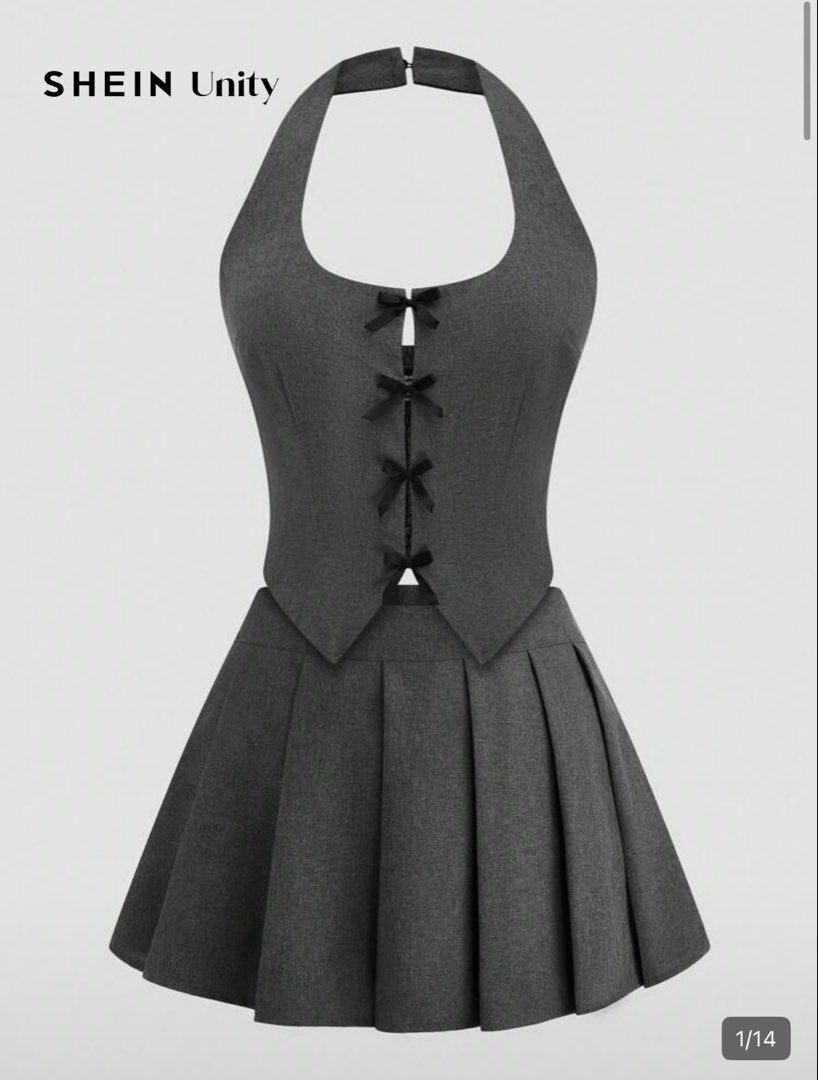 SHEIN Unity Halter Top and Pleated Skirt Set (Category: Sets or Coordinates) located in Manila. Submitted by viichandes (Listing ID 1425362108, Image 2). Description: 1XL Use it once only. Top and Bottom Set. .
