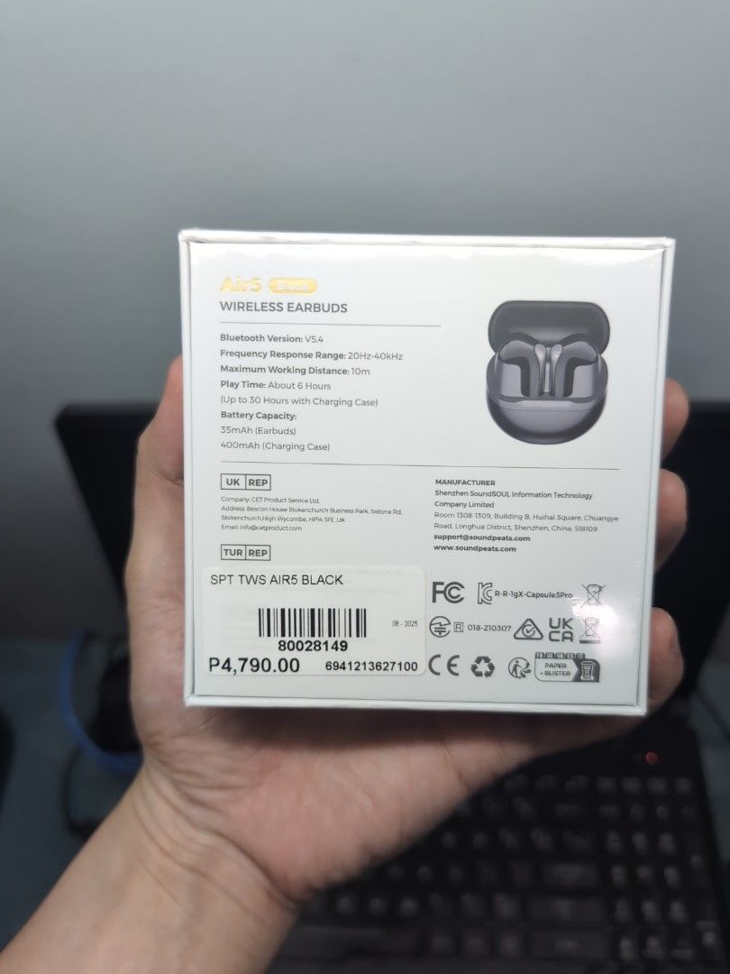 Sudio A15 TWS Wireless Earbuds - Black (Category: Earphones) located in Quezon City. Submitted by genius_reags (Listing ID 1425361985, Image 2). Description: Sudio A15 TWS wireless earbuds in black. Features Bluetooth version 5.2, a frequency response range of 20-20 kHz, and a maximum working distance of 10m. Includes a charging case and a USB-C charging cable. The battery can last up to 7.5 hours with the earbuds and 30 hours with the charging c