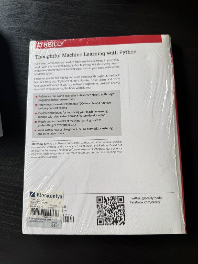 Thoughtful Machine Learning with Python (Category: Assessment Books) located in Singapore. Submitted by fastgem.9520b3 (Listing ID 1425288782, Image 2). Description: A practical guide to building reliable machine learning models in Python using test-driven development. • Learn how to apply test-driven development to machine learning projects with Python’s core libraries..