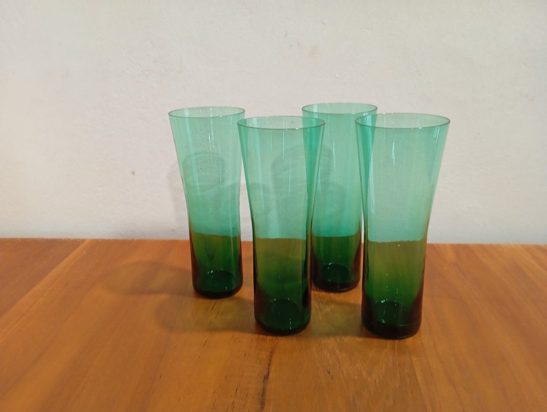 Vintage Green Tinted Drinking Glasses - Set of 4