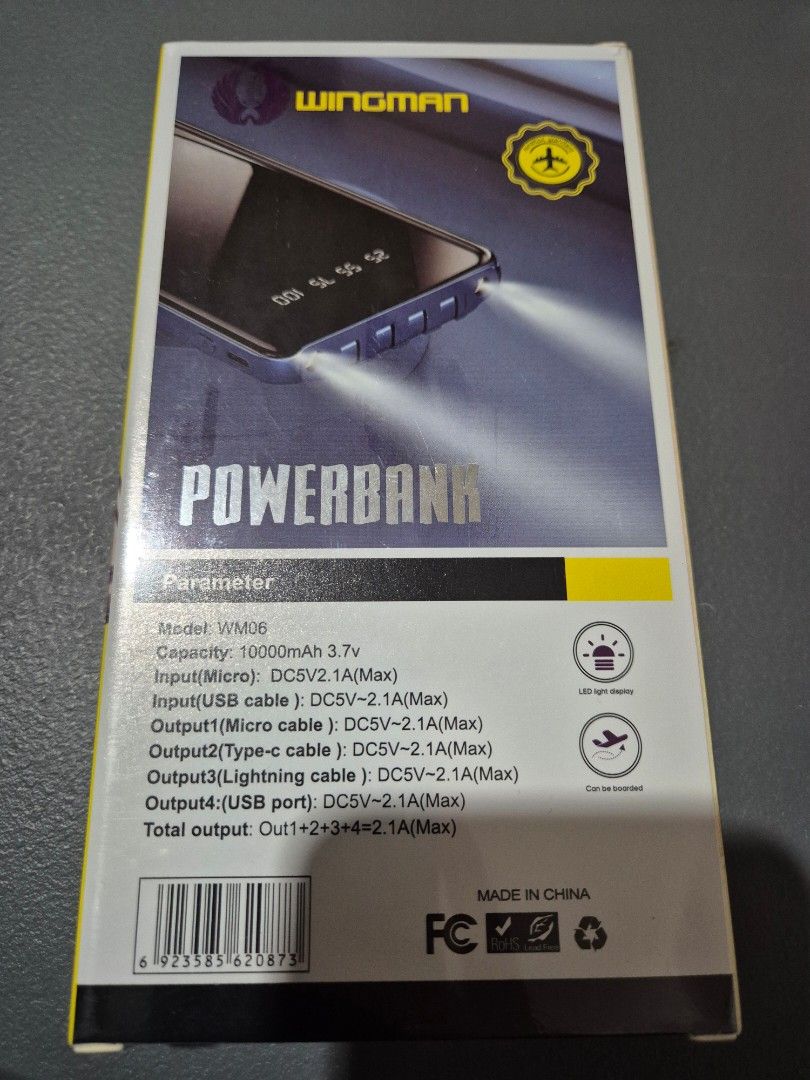 Wingman powerbank 10,000 mah (Category: Other Gadgets) located in Cabuyao City. Submitted by AR700 (Listing ID 1425254113, Image 2). Description: Sealed with plastic given as a gift rfs: not gonna use it location: las piñas .