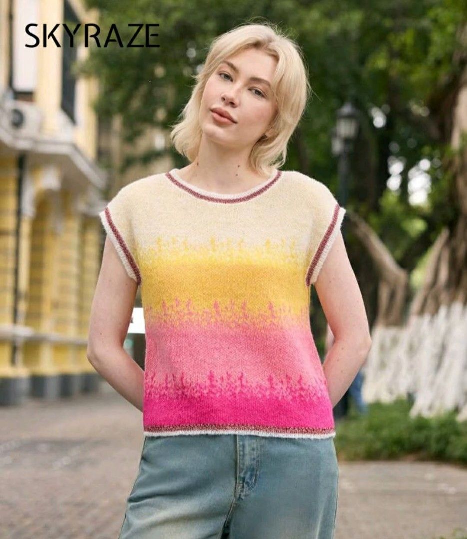Women's Gradient Knit Vest (Category: Shirts) located in Marikina City. Submitted by elasellsstuff (Listing ID 1425335448, Image 2). Description: Women's Gradient Knit Vest Brand: Shein Color: Pink and yellow Size: Medium ✅ 250 pesos ✅ Brand new with tags (sinukat lang) 🛵 Delivery via Lalamove or GrabExpress ONLY ‼️ 📦 Buyer to shoulder delivery .