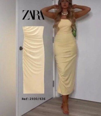 Zara Strapless Midi Dress - Size M (Category: Dresses) located in Baguio. Submitted by maeov (Listing ID 1425277211, Image 2). Description: Cream yellow Best for summer OOTD RFS: too many clothes.