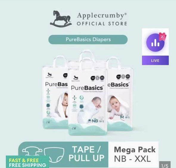 Applecrumby pure basic diapers pull up L, Babies & Kids, Bathing ...