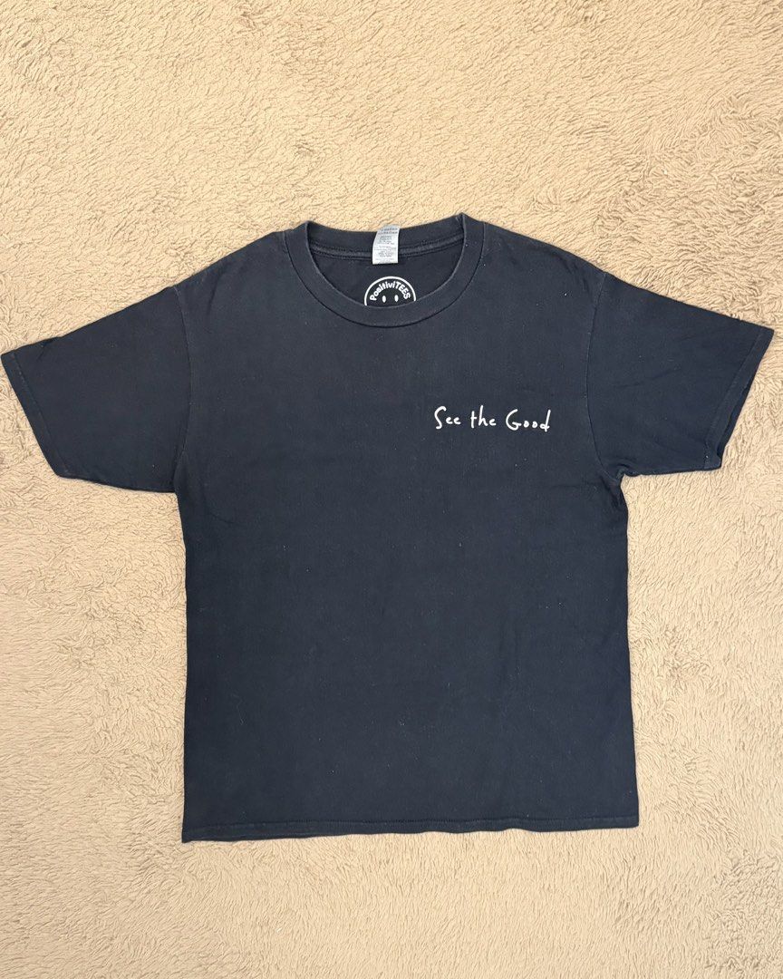 Black T-shirt (Category: Tshirts & Polo Shirts ) located in Taytay. Submitted by nextsentials (Listing ID 1423752374, Image 1). Description: - Black t-shirt with design - Classic crew neck - Comfortable, regular fit - Good for casual, everyday use Measurements: Body length - 62cm Chest width - 46cm Shoulder width - 42cm Sleeve length - 20cm.