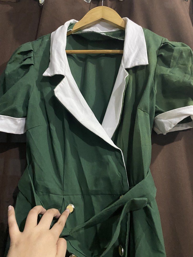 Customized Green Dress with White Collar (Category: Dresses) located in Quezon City. Submitted by hanimaruuuu (Listing ID 1425554473, Image 2). Description: Free po kapag nagbuy po ng 1k above. Pang Large-XL size May bleach sa may sleeves at collar (paglalaba ng white part).