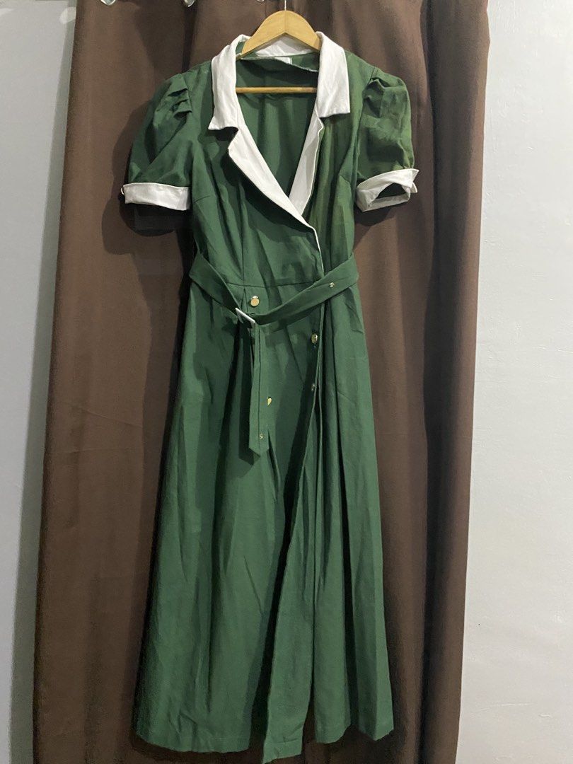 Customized Green Dress with White Collar (Category: Dresses) located in Quezon City. Submitted by hanimaruuuu (Listing ID 1425554473, Image 1). Description: Free po kapag nagbuy po ng 1k above. Pang Large-XL size May bleach sa may sleeves at collar (paglalaba ng white part).