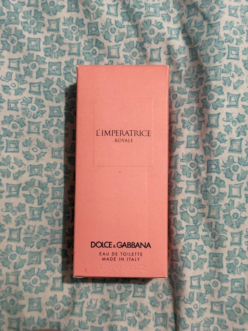 Dolce & Gabbana L'Imperatrice Royale 100ml (Category: Fragrance & Deodorants) located in Caloocan City. Submitted by ellads (Listing ID 1425583522, Image 2). Description: Dolce & Gabbana L'Imperatrice Royale Eau de Toilette. The bottle contains 100ml. The box and bottle are in a pinkish-brown color. The fragrance is for women. Made in Italy. Got it as a gift but prefer other scent. Price negotiable.