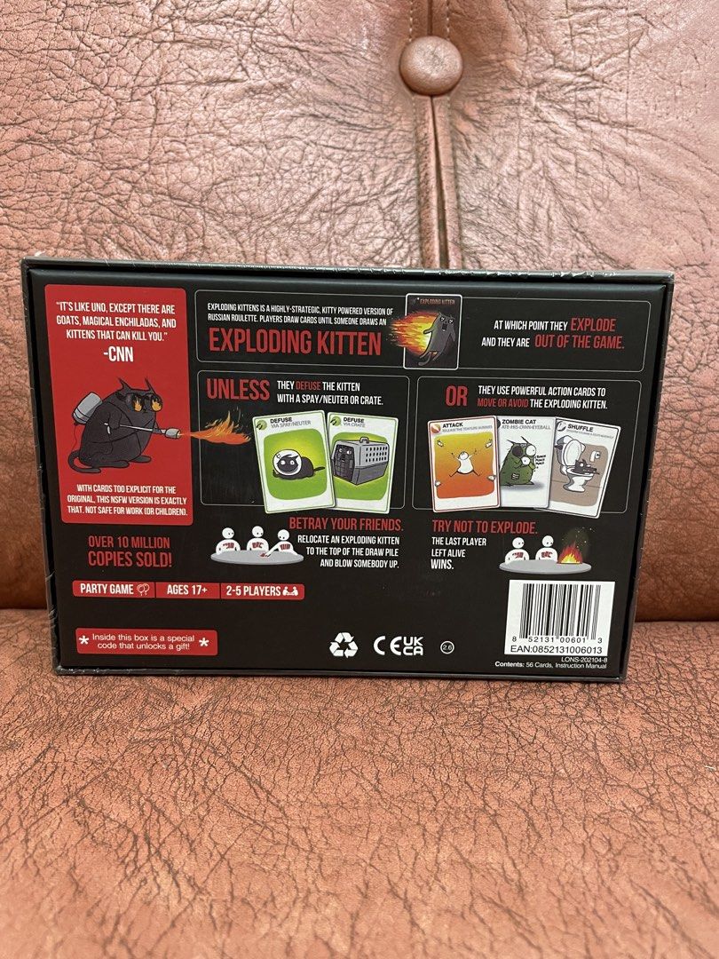 Exploding Kittens NSFW edition card game family game, Toys ...