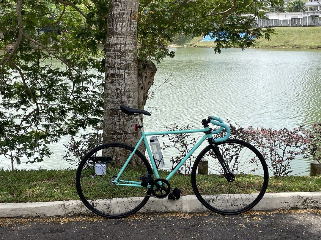 Fixed gear (Category: Bicycles) located in Singapore. Submitted by mistergeng (Listing ID 1403055921, Image 1). Description: - 52cm steel frame - Dodici 3K Carbon fiber fork - 44-by-17 fixed drive train - Double fixed rear hub, 13T/17T. Permanently affixed. - Cinema CK pedals with thick canvas straps - 25.4mm-22.2mm aluminium drop bars - 25.4mm diameter seatpost tube - Compass 700c x 23mm tyres, French valve - BSA 68mm x 103mm cartridge bottom br