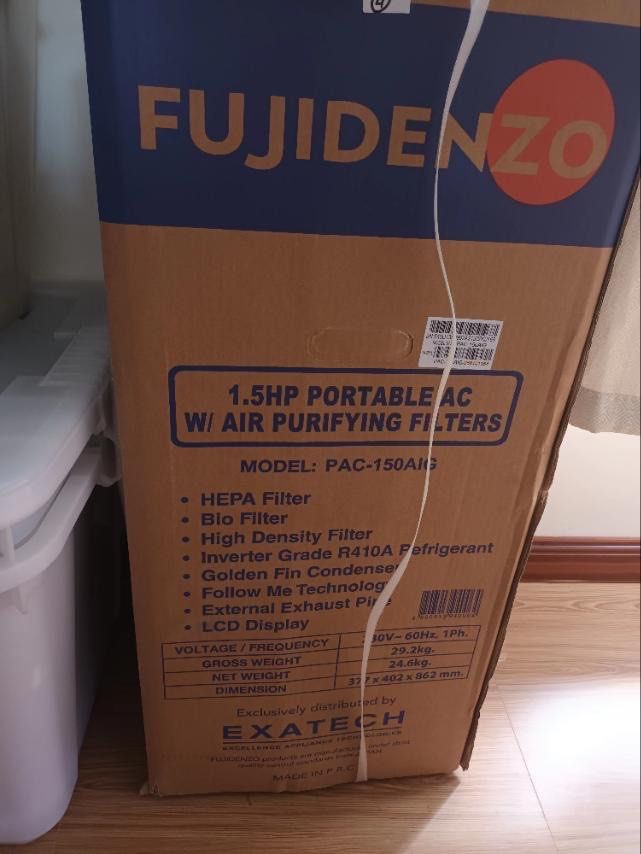 Fujidenzo 1.5HP Portable AC PAC-150AIG (Category: Air Conditioning and Heating) located in Mandaluyong City. Submitted by sevebella (Listing ID 1425593396, Image 3). Description: Fujidenzo portable air-conditioned 1.5 HP Inventer W/ Air puripying filters Purchase april 2025 1 month lang nagamit almost brand new pa. Selling 15K Otiginal price 18K Mop. Bank transfer/ G cash PM FOR MORE DETAILS .