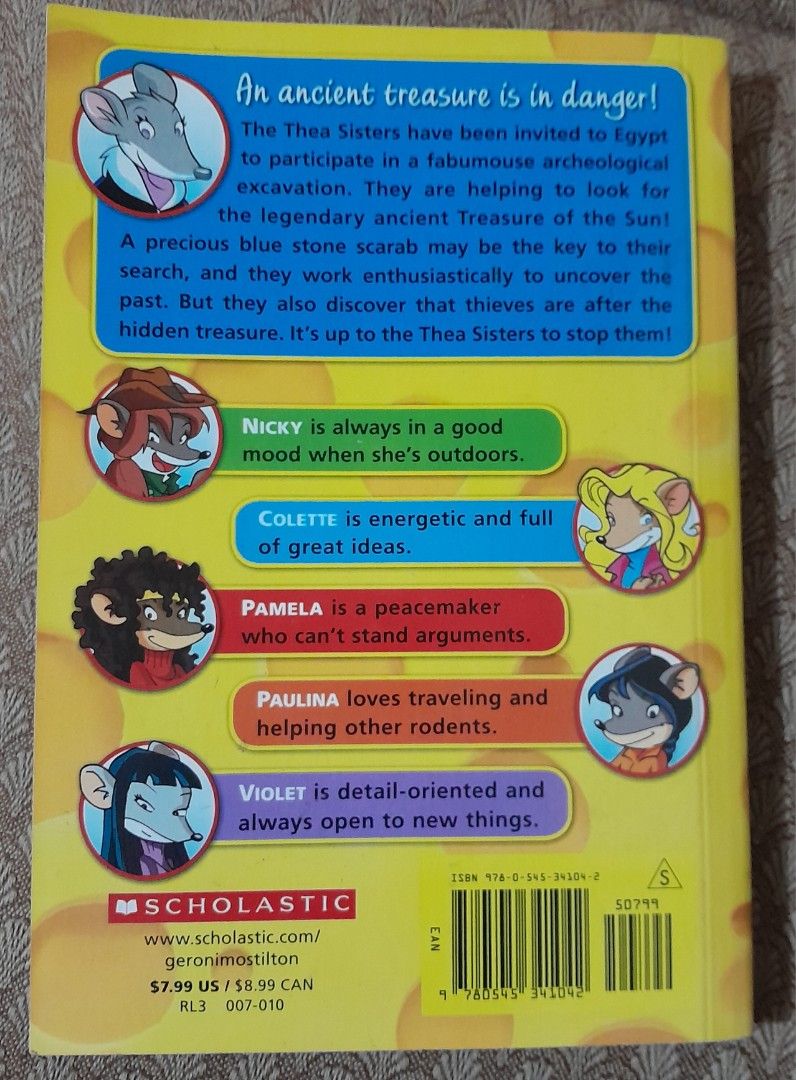 Geronimo Stilton Books - Set of 3 (Category: Children's Books) located in Mandaluyong City. Submitted by twixie94147 (Listing ID 1425555260, Image 3). Description: Set of three Geronimo Stilton books. Titles include "Thea Stilton and the Blue Scarab Hunt", "Valley of the Giant Skeletons", and "Wedding Crasher". These books are from the Scholastic series. Perfect for young readers who enjoy adventure and mystery stories. Each book features colorfu