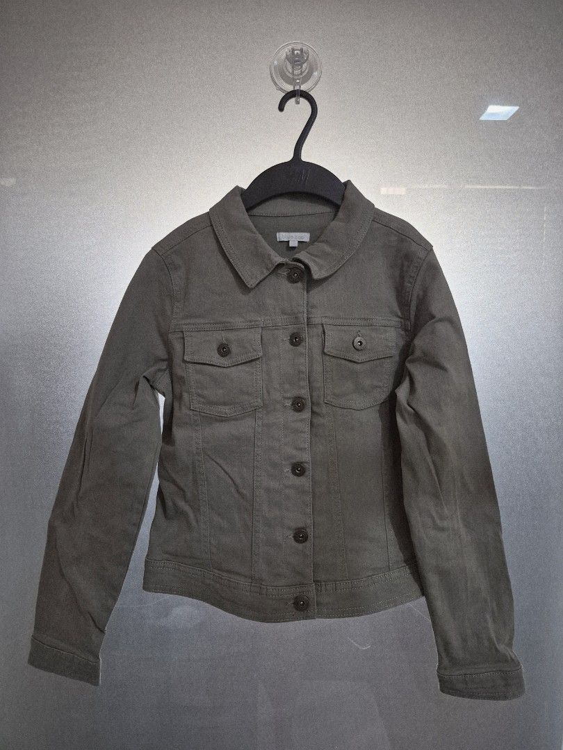 Girls Denim Jacket (Category: Babies & Kids Fashion) located in Quezon City. Submitted by akcstuff (Listing ID 1425589368, Image 1). Description: Size 13 (fits 9-10yo) Color: Olive Green Washed but never used.