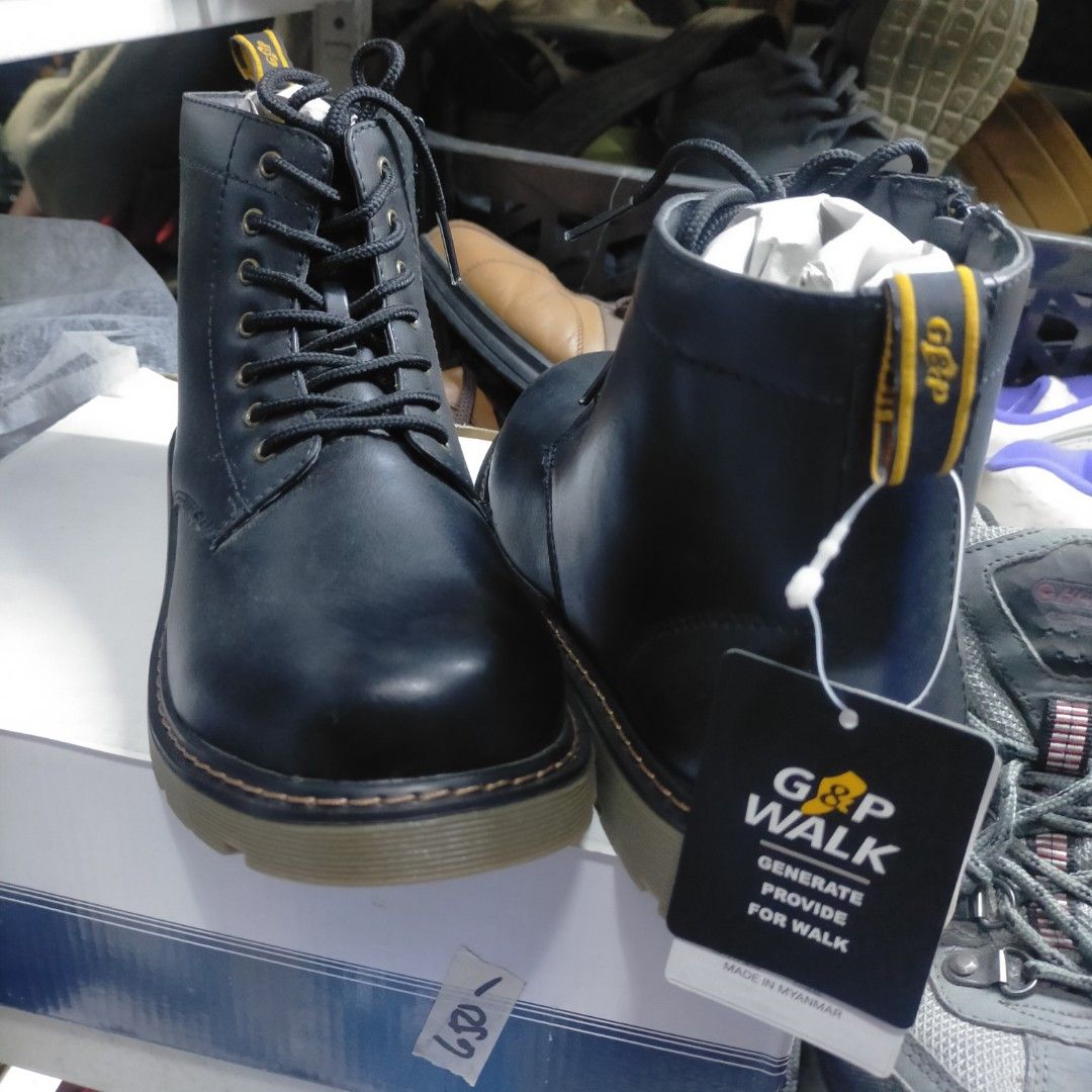 G&P Walk Black Boots (Category: Boots) located in Manila. Submitted by agenttin (Listing ID 1425628382, Image 1). Description: Comes with box source: Japan Surplus size indicate: 22 cm unisex magaan, easy to wear . yu can use zipper instead of untying the lace..