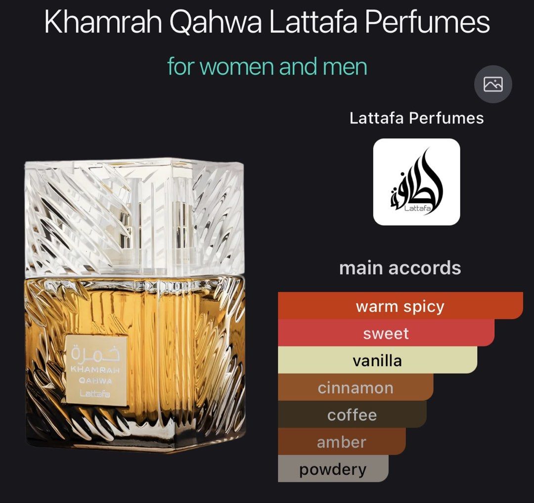 Lattafa Khamrah Qahwa Perfume (Category: Fragrance & Deodorants) located in Mandaluyong City. Submitted by slntslph (Listing ID 1425603583, Image 2). Description: For Sale / Selling: Lattafa Khamrah Qahwa BNIB (sealed) Legit / Authentic / Original Money Back Guaranteed if proven Fake Mandaluyong Pickup Lalamove / LBC / J&T available Can do shipping at buyers expense.