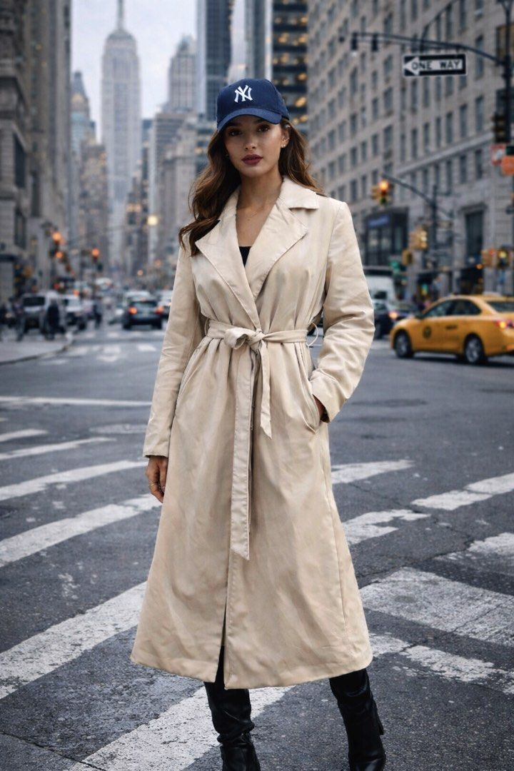Lightweight Long Coat (Category: Coats, Jackets and Outerwear) located in Quezon City. Submitted by mymini.closet (Listing ID 1377869874, Image 1). Description: Neutral Color Medium Mannequin is 5’4 Used once Korea made with full inner lining Side slits, belt and side pockets No pads Pickup Alabang Add sf.