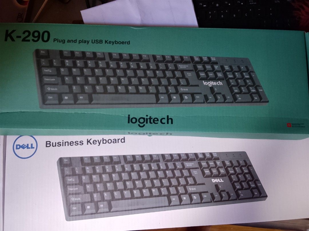 Logitech K-290 and Dell Business Keyboards (Category: Computer Keyboard) located in Cebu City. Submitted by gracemarvin06 (Listing ID 1425494625, Image 2). Description: Key Technical Specifications: Connection: USB-A Wired (Plug-and-Play) Cable Length: Typically 1.5 meters to 1.8 meters Layout: Full-size (104/105 keys) with numeric keypad Key Type: Membrane (often low-profile) Key Lifespan: $\sim$10,000,000 keystrokes Dimensions: Approx. 440–450m