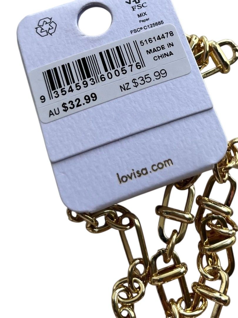 LOVISA Y-Shaped Lariat Necklace (Category: Necklaces) located in Mandaluyong City. Submitted by wardrobe.trunk (Listing ID 1425496010, Image 2). Description: LOVISA Y-Shaped Lariat Necklace Price: ₱950 Chic Y-shaped lariat necklace featuring a looped design that drapes elegantly with two adjustable drop strands. Crafted with substantial interlocking links, the necklace combines elongated rectangular links with rounded ends and twisted rope-style 