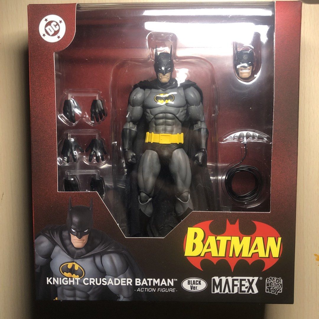 MAFEX Knight Crusader Batman Exclusive Black Ver. (Category: Figurines & Statues) located in Manila. Submitted by usernaval09 (Listing ID 1425560539, Image 1). Description: Good condition (BIB), posed and displayed lang, complete accessories, slight disconnection sa right side ng cape (poseable pa naman) Pm nalang po if interested, payment via Gcash (Shipping and shipping fee may be shouldered by buyer).