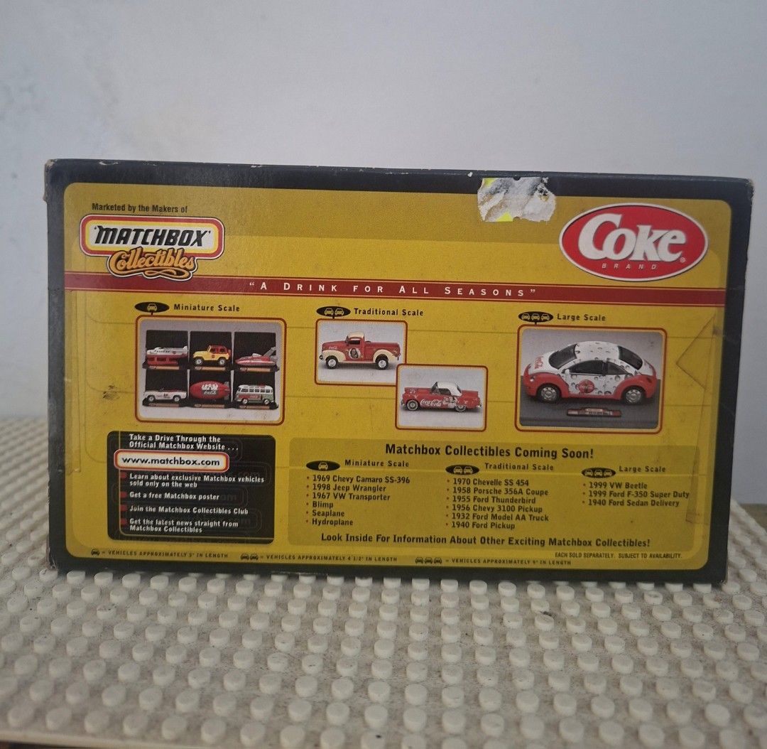 Matchbox Coca-Cola 1955 Ford Thunderbird (Category: Vehicle & Diecast Models) located in Las Pinas. Submitted by bethany1965 (Listing ID 1425460273, Image 2). Description: Matchbox Collectibles Coca-Cola 1955 Ford Thunderbird diecast car. The car is red with Coca-Cola branding. It comes in its original packaging. The box features the Coca-Cola logo and the phrase "A Drink for All Seasons." The side of the box shows other Matchbox Collectibles..